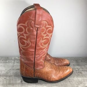 Grano De Oro Snake Skin Mens Cowboy Western 2-Tone Brown Pull On Boots Size 8